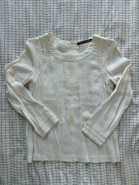 Comptoir Des Cotonniers Cream Long-Sleeve Scoop Neck Blouse